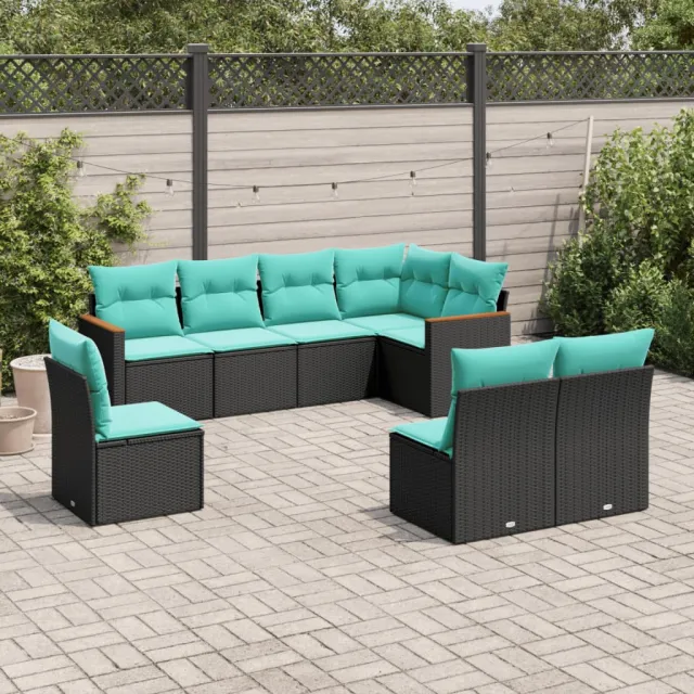 vidaXL 8-delige tuinbankset met kussens, zwart polyrotan, foto 2