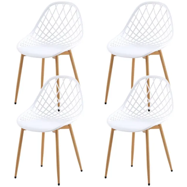 EGGREE Set van 4 eettafelstoelen - keukenstoelen - woonkamerstoelen - PP kunststof stoelkuip - metalen stoelpoten met verstelbare poten - eetkamerstoel 120 kg draagvermogen - wit
