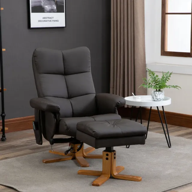 DESMIU Relaxfauteuil 80 x 86 x 99 cm - 10 Massagepunten Met 145 Graden Verstelling En 360 Graden Draaibaar - Woonkamer - Kunstleer Bruin