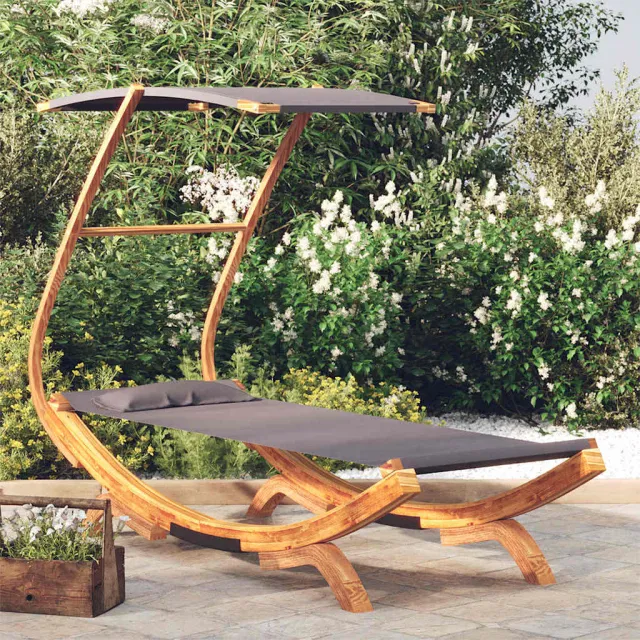 vidaXL Loungebed met luifel 100x190x134 cm gebogen hout antracietkleur, foto 2