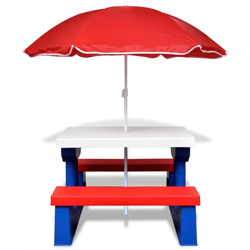 vidaXL Kinderpicknicktafel met banken en parasol meerkleurig