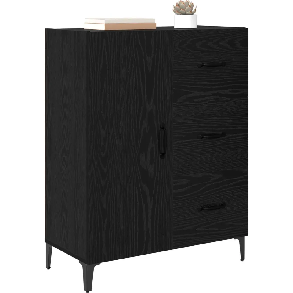 vidaXL Dressoir Zwart Eiken 69,5 x 34 x 90 cm Bewerkt hout