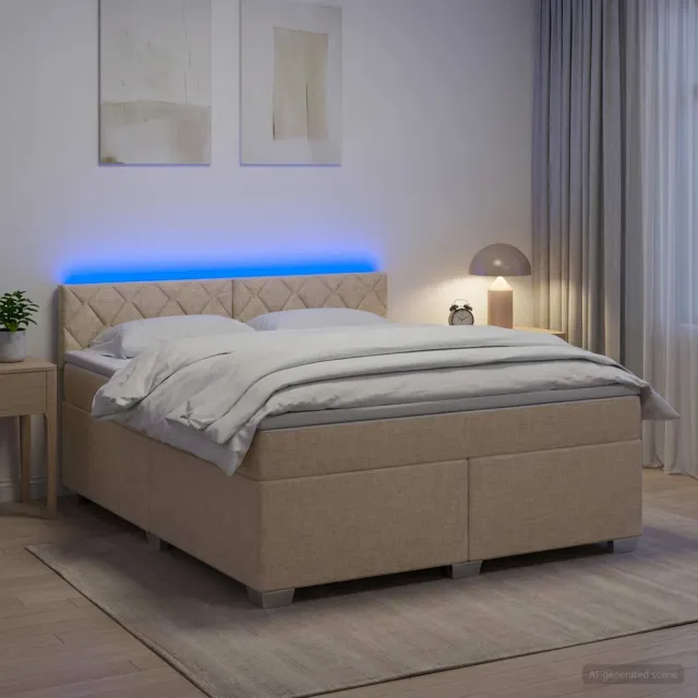 vidaXL Boxspring Bed met Matras en LED Crèmekleurig 180 x 200 cm Stof