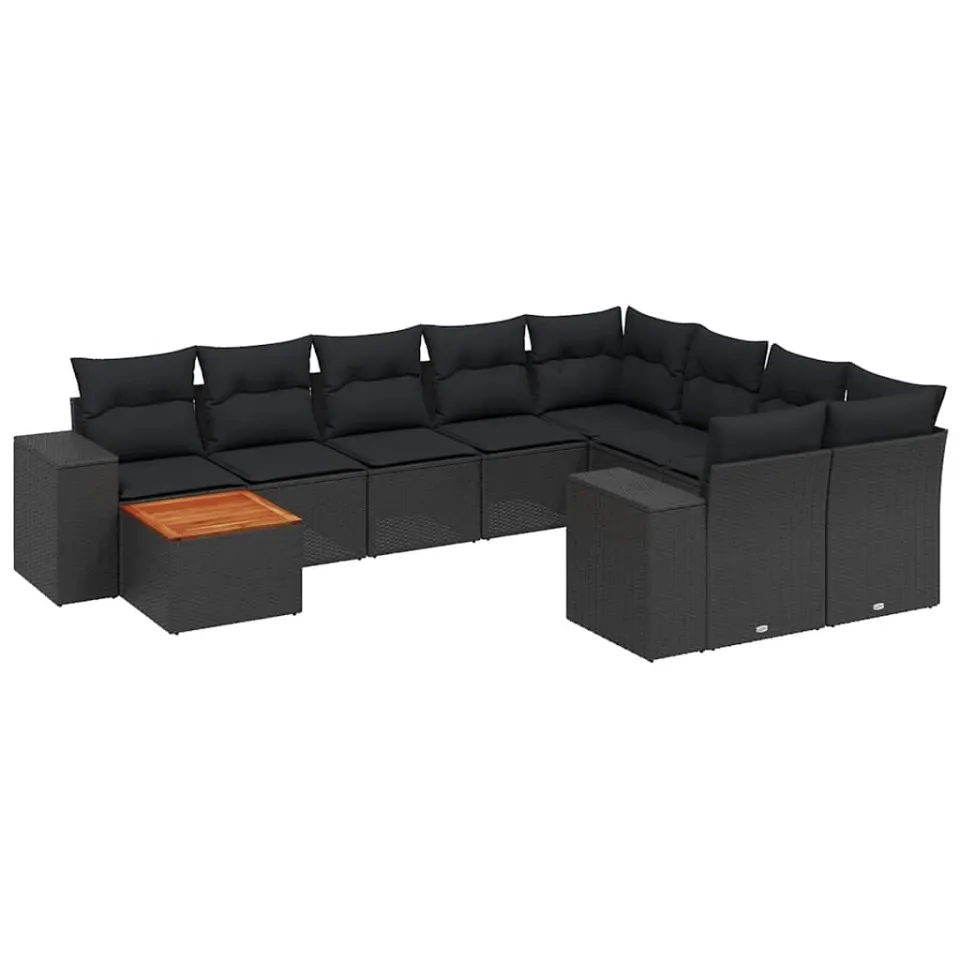 vidaXL 10-delige Loungeset met kussens poly rattan zwart