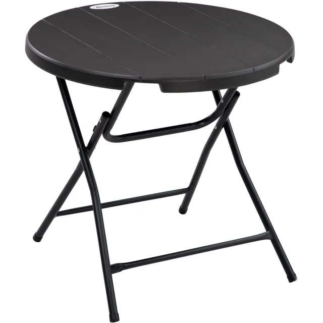 Wishdor Ronde Klaptafel Voor Buiten - Houtlook - Balkon En Terras - Staal En HDPE - Donkergrijs - Ø80 X 73 Cm