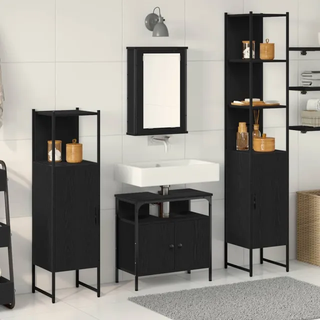 vidaXL Badkamermeubelset 4 st Zwart Eiken 33 x 33 x 185,5 cm, foto 2