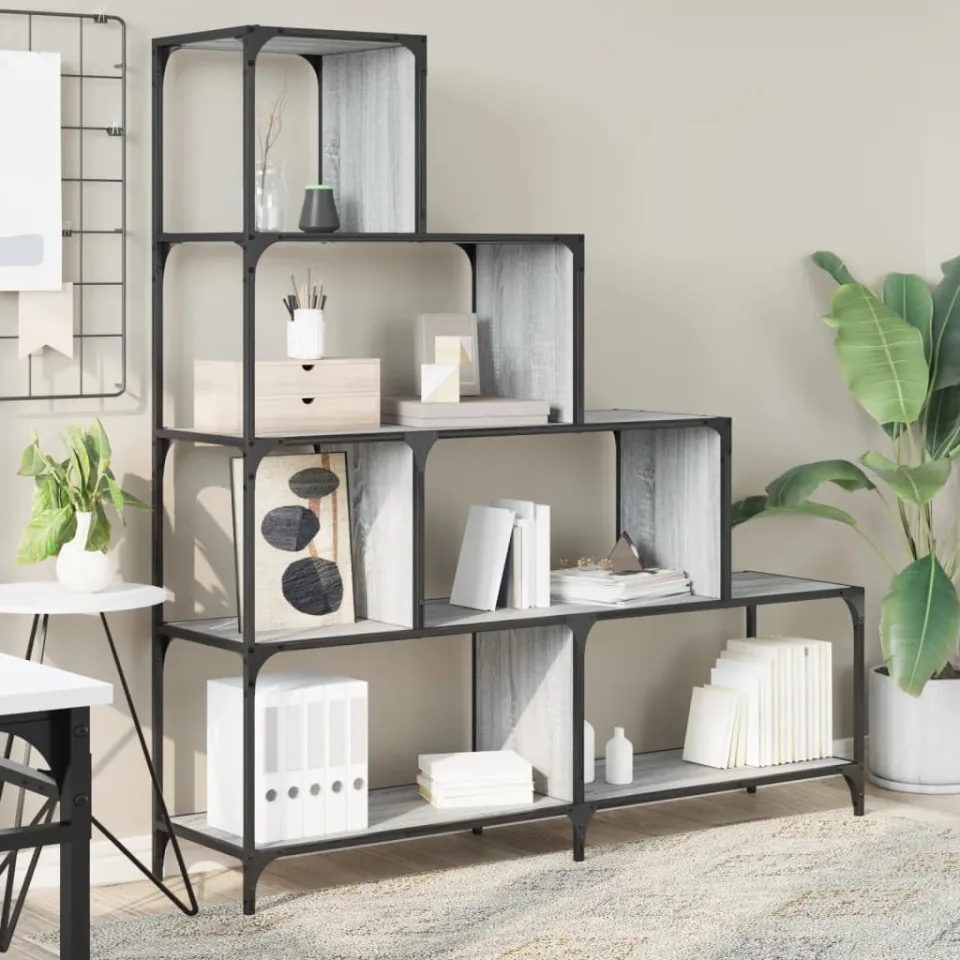 vidaXL Boekenkast 4-laags 139x33,5x149 cm bewerkt hout grijs sonoma, foto 2