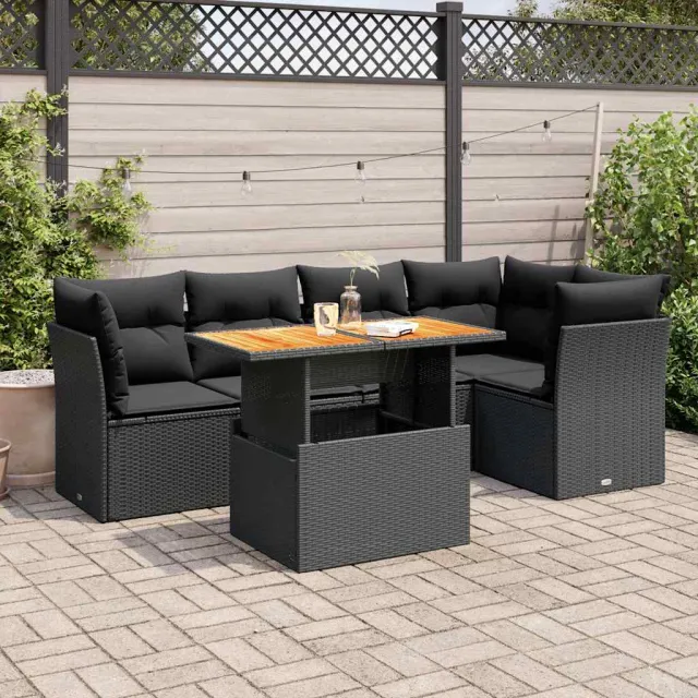 vidaXL 6-delige Loungeset met kussens poly rattan zwart, foto 2