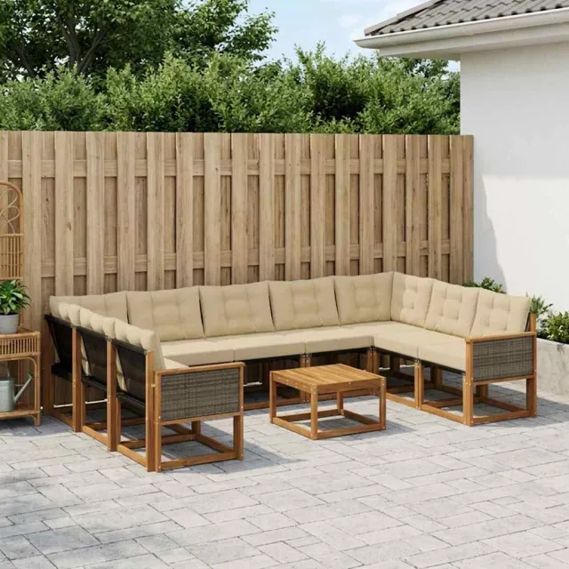 vidaXL Buiten bankenset 10 st 9-zits Natuurlijk en Beige