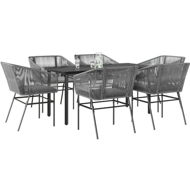 vidaXL 7-delige Tuinset met kussens poly rattan glas grijs