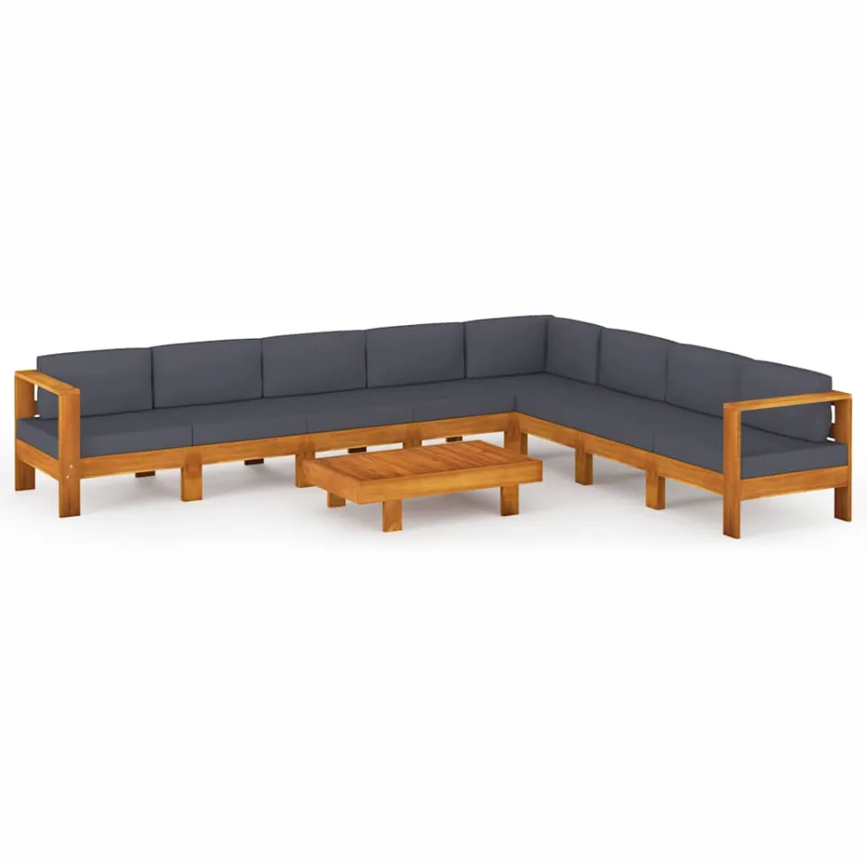 vidaXL 9-delige Loungeset met donkergrijze kussens acaciahout grijs