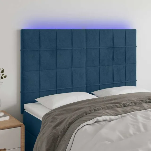 vidaXL Hoofdbord LED 144x5x118/128 cm fluweel donkerblauw blauw