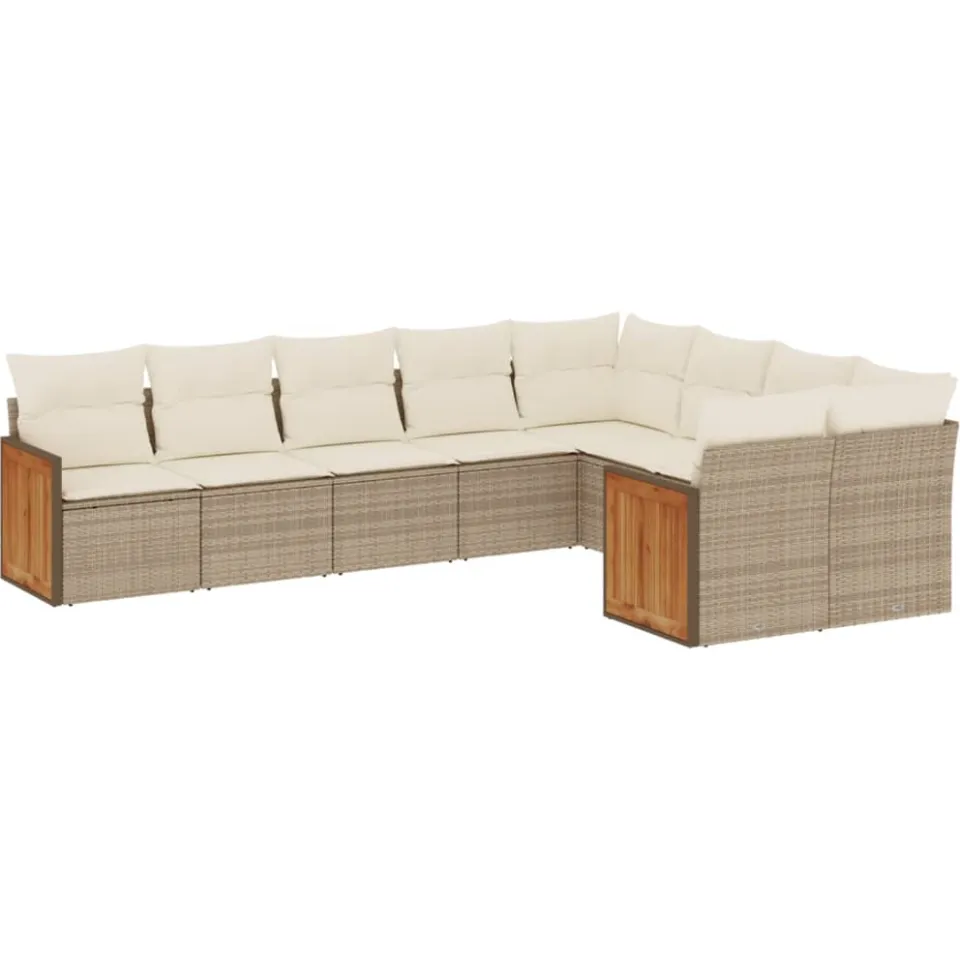 vidaXL 9-delige Loungeset met kussens poly rattan beige, foto 3