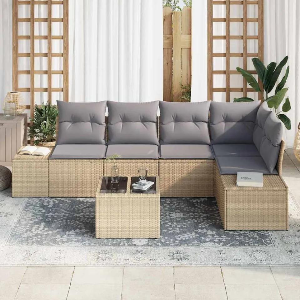 vidaXL Tuinbankenset met opslag Beige en Licht Grijs poly rattan, foto 3