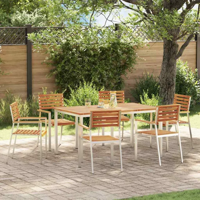 vidaXL Tuin eettafelset 7 st Massief acaciahout en roestvrij staal, foto 2