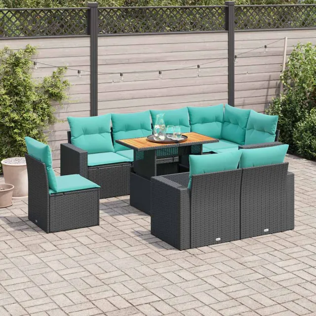 vidaXL 9-delige Loungeset met kussens poly rattan zwart, foto 2
