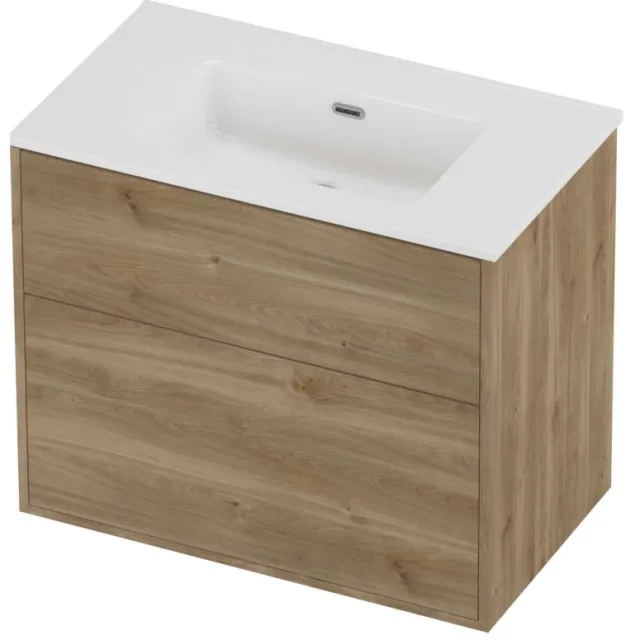 Proline Tribute Badmeubelset Porselein Elegant 2 Laden 80x46x67 cm Glans Wit Cider Oak Eiken