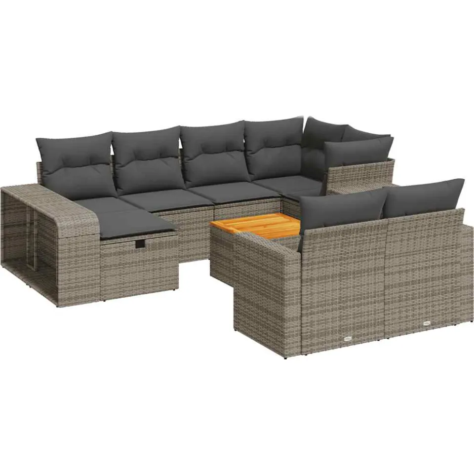 vidaXL 11-delige Loungeset met kussens poly rattan grijs