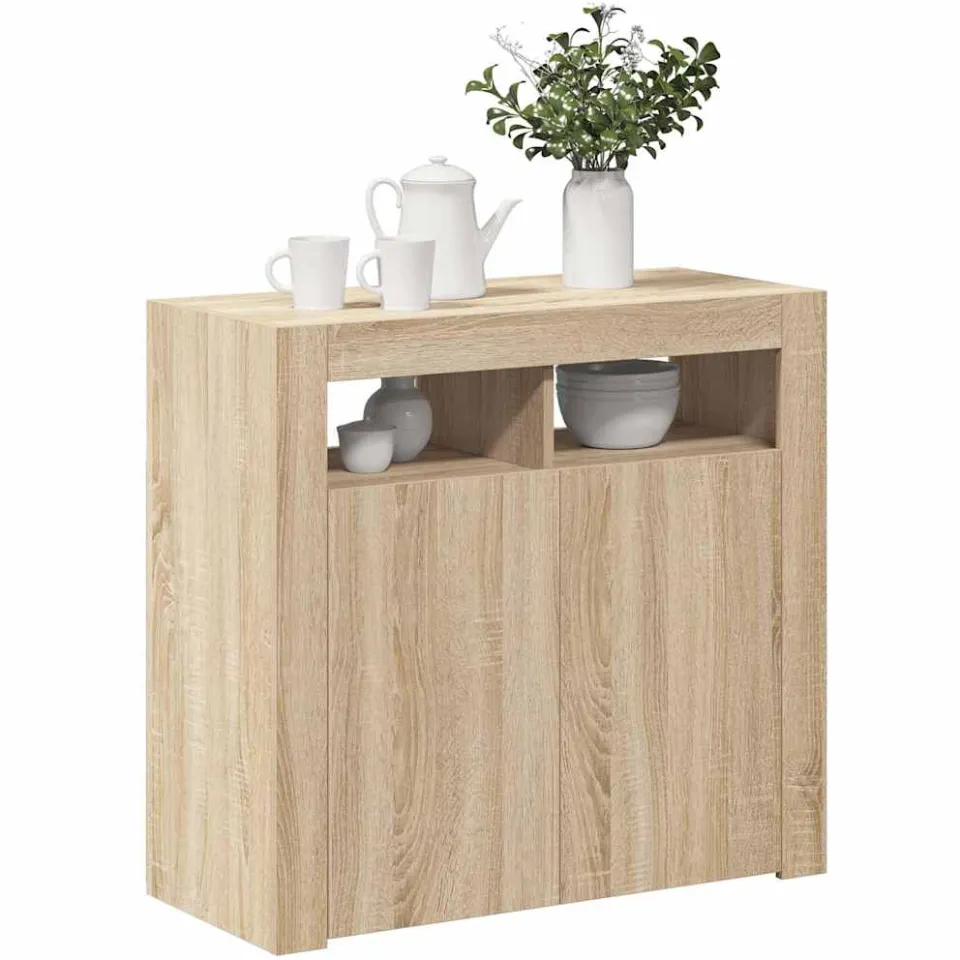 vidaXL Dressoir met LED-verlichting 80x35x75 cm sonoma eikenkleurig Bruin