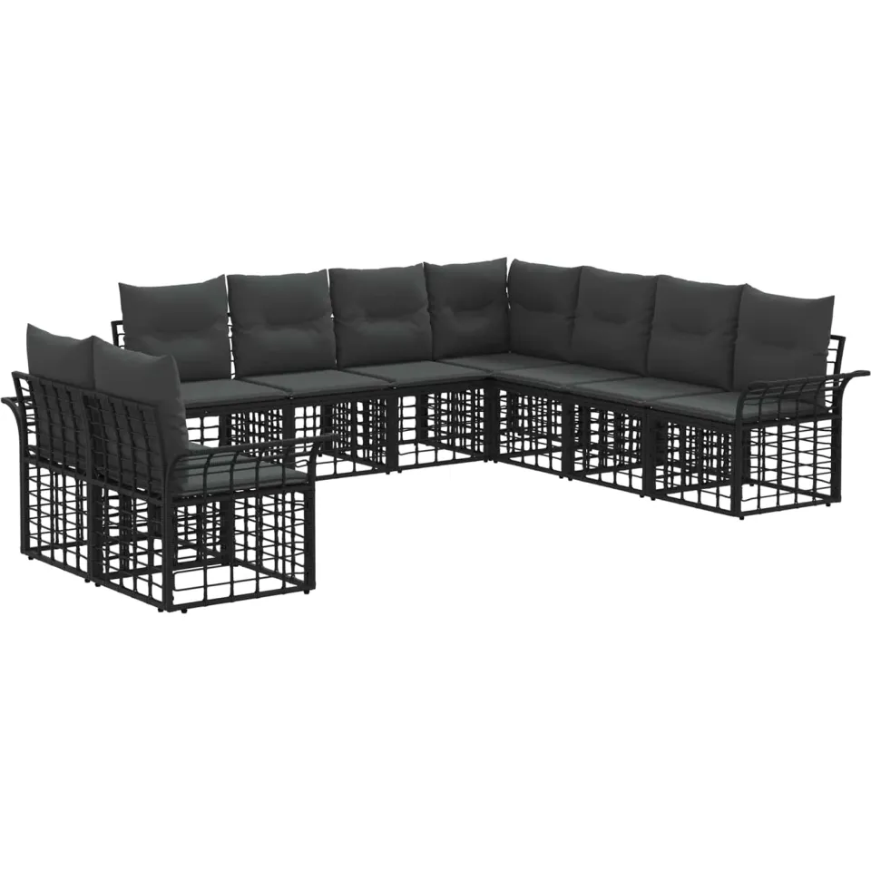 vidaXL Buiten bankenset 9 st Zwart en Donkergrijs Polyester