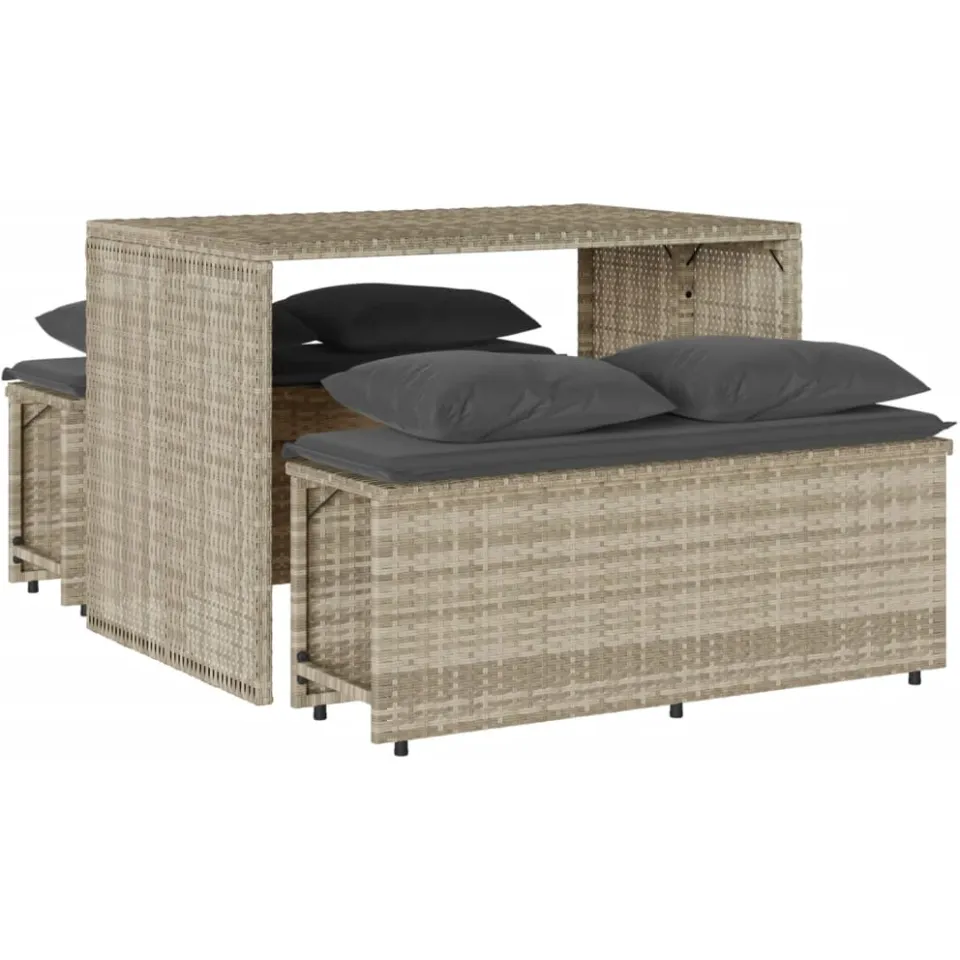 vidaXL 3-delige Tuinset met kussens poly rattan lichtgrijs grijs, foto 4