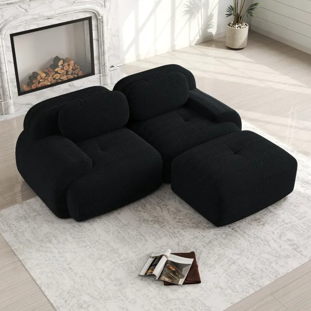 STILVORA Hoekbank 208 Cm - Modulair Zonder Montage - Ergonomisch Met Gebogen Armleuningen - Voor Woonkamer En Slaapkamer - Cord Zwart