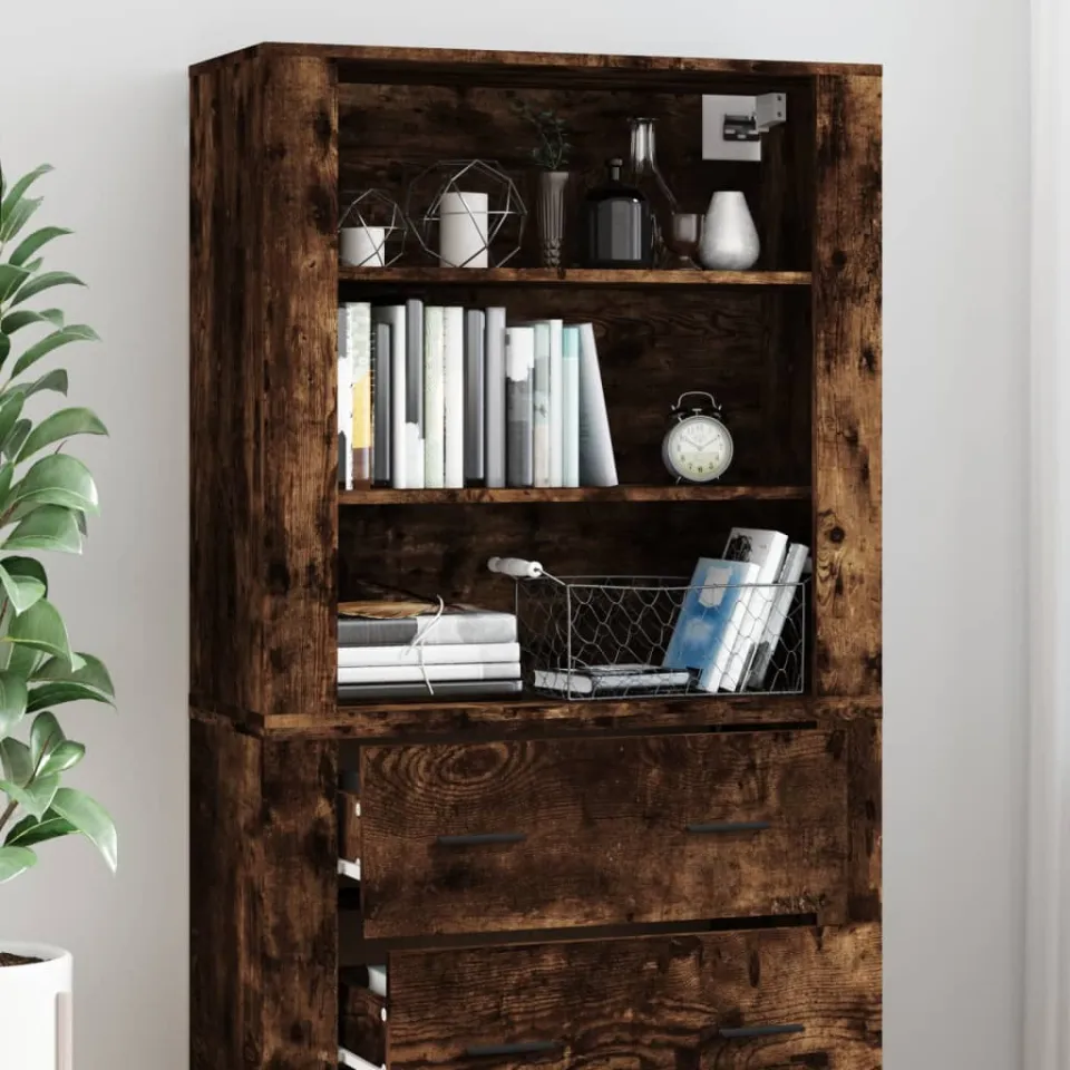 vidaXL Hoge kast bewerkt hout gerookt eikenkleurig, foto 4