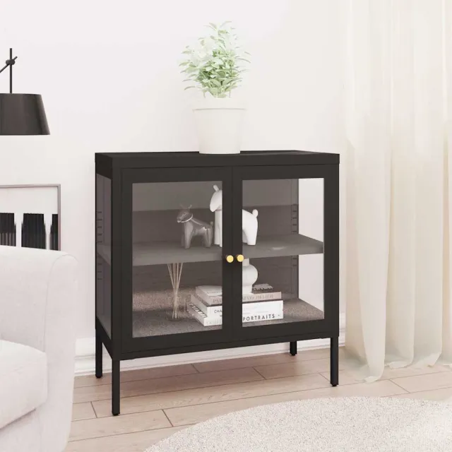 vidaXL Dressoir 70x35x70 cm staal en glas zwart, foto 2