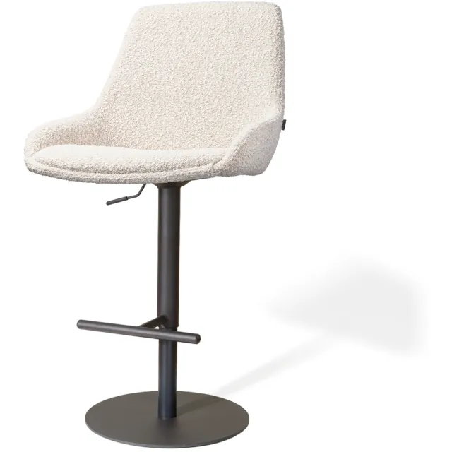 Nolon Niva-Isa draaibare tulp barkruk bouclé beige - verstelbaar - mat zwart onderstel