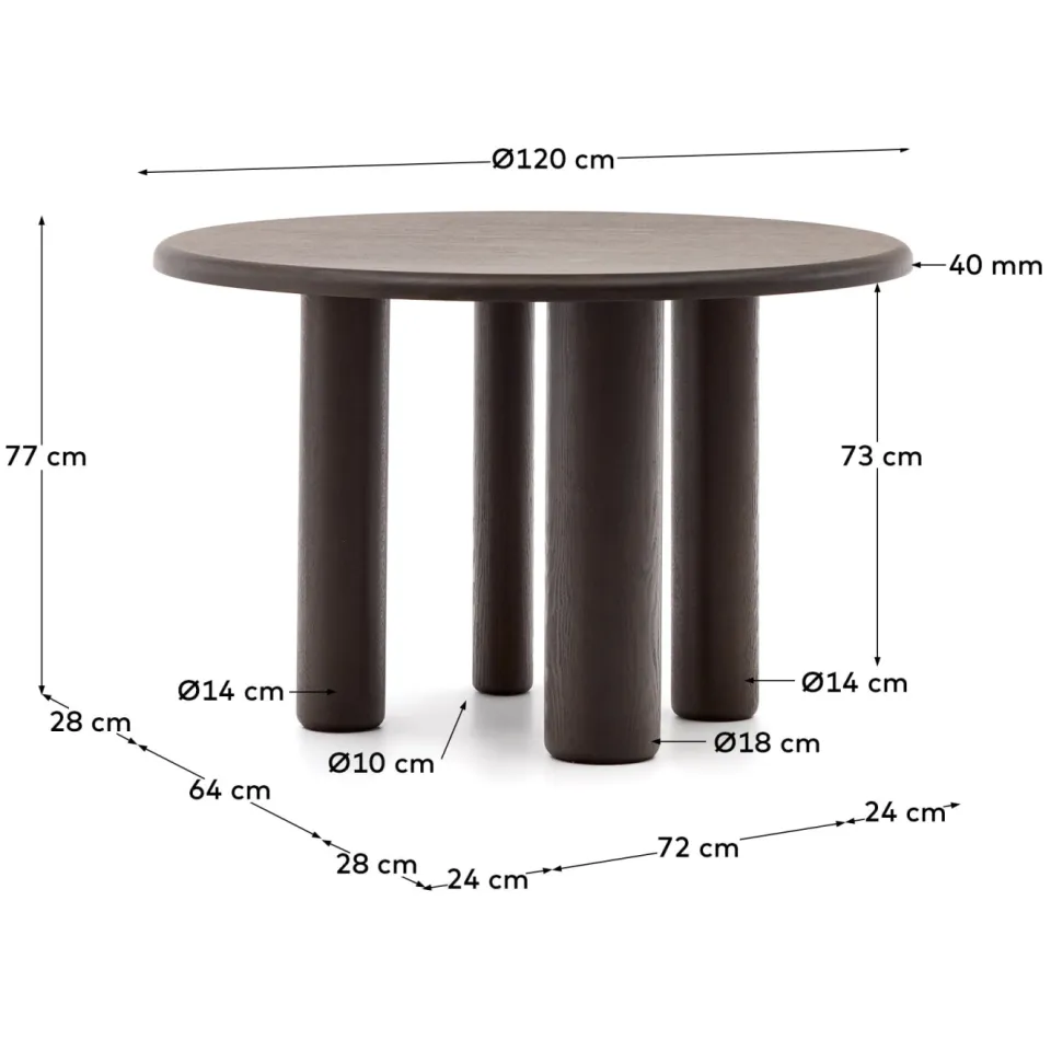 Kave Home Ronde Eettafel 'Mailen' Essen, 120cm, kleur Donkerbruin, foto 3