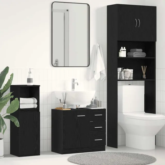 vidaXL Wastafelkast 63x30x54 cm spaanplaat zwart eikenkleurig, foto 2