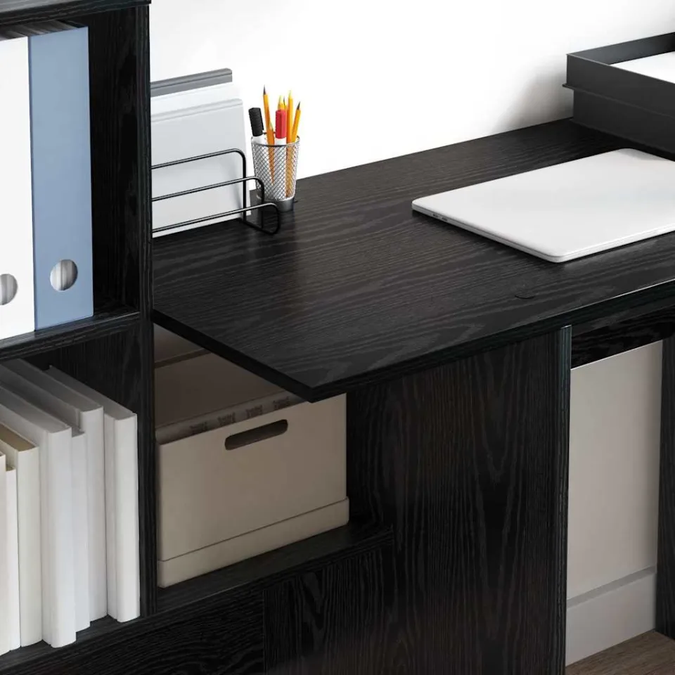 vidaXL Bureau Zwart Eiken 131,5 x 50 x 106,5 cm Bewerkt hout, foto 3