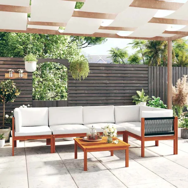 vidaXL 6-delige tuinloungeset met kussens crème 63x63 cm Wit