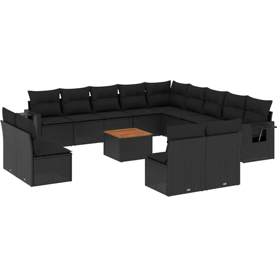vidaXL 14-delige Loungeset met kussens poly rattan zwart, foto 3