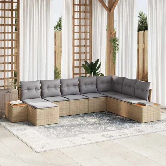 vidaXL Tuinbankenset 8 st Beige Poly riet, foto 2