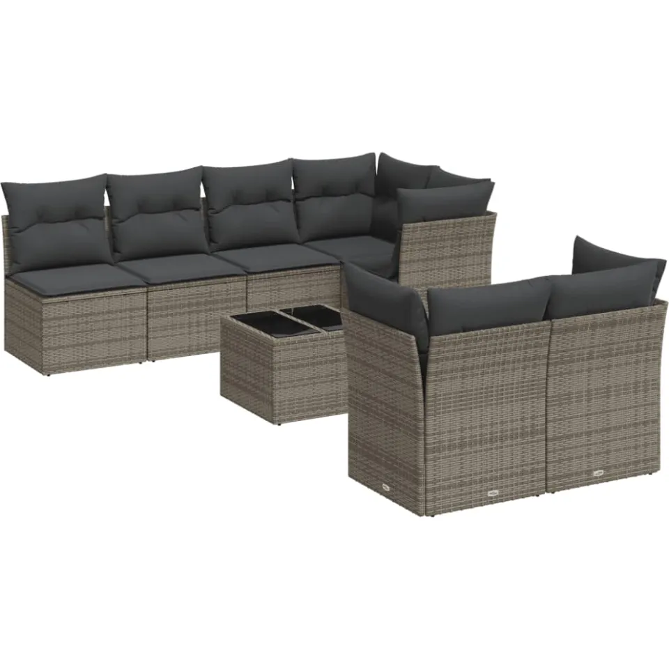 vidaXL 8-delige Loungeset met kussens poly rattan grijs