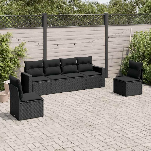 vidaXL 6-delige Loungeset met kussens poly rattan zwart, foto 2