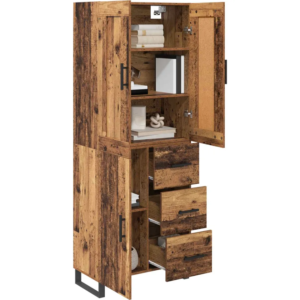 vidaXL Hoge kast 2 st Oudhout 69,5 x 34 x 180 cm Bewerkt hout en glas Bruin