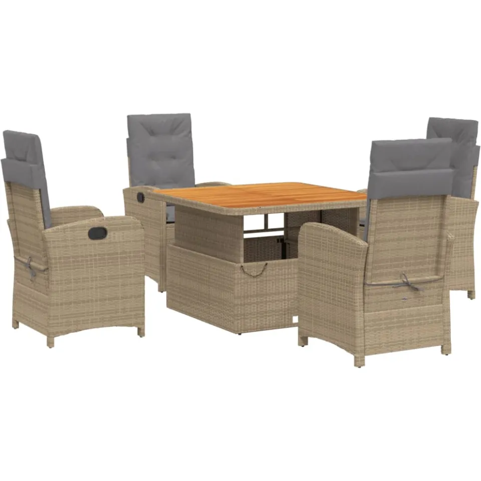 vidaXL 5-delige Tuinset met kussens poly rattan beige, foto 4