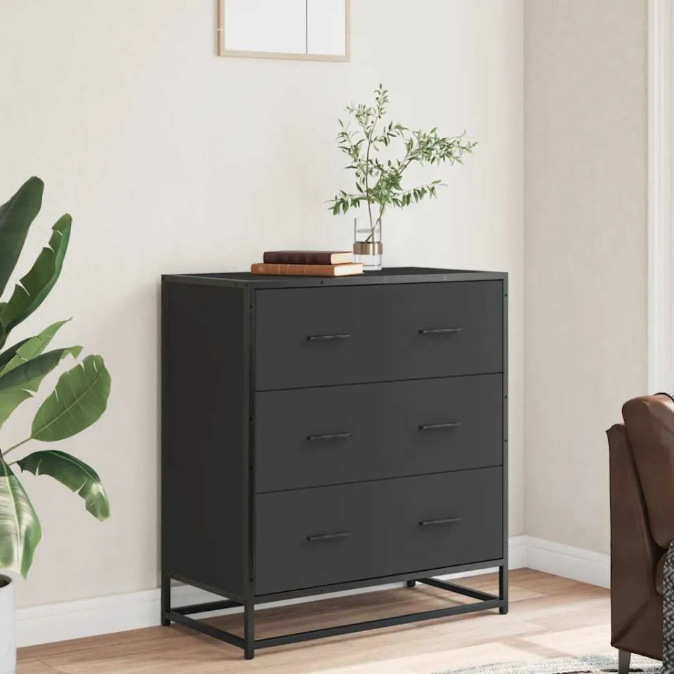 vidaXL Dressoir 68x35x76 cm bewerkt hout en metaal zwart, foto 2