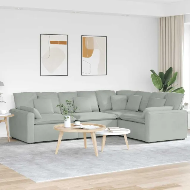 vidaXL Modulaire bank met kussens fluweel lichtgrijs