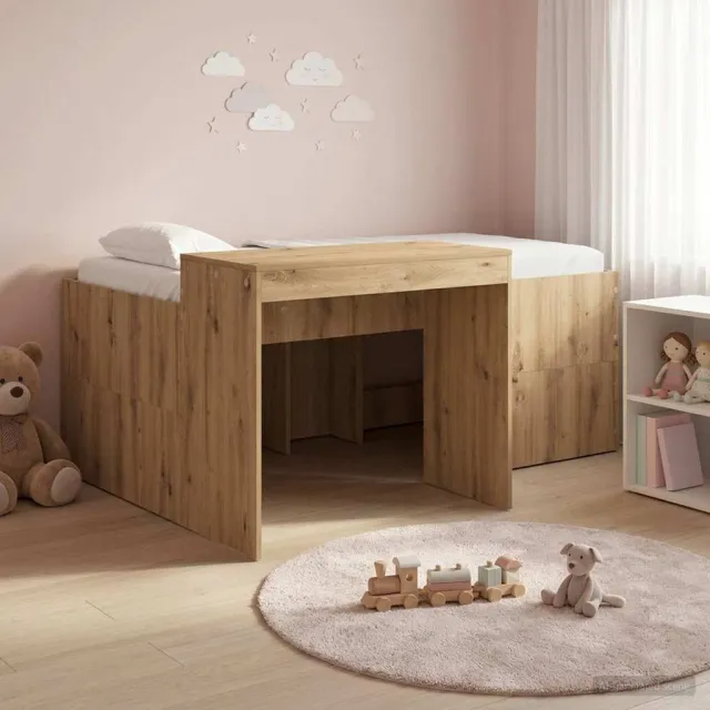 vidaXL Hoge Bed Frame met Bureau voor Kinderen Artisanaal eiken Bruin