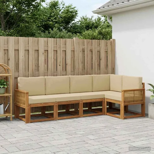 vidaXL Buiten bankenset 5 st 5-zits Natuurlijk en Beige