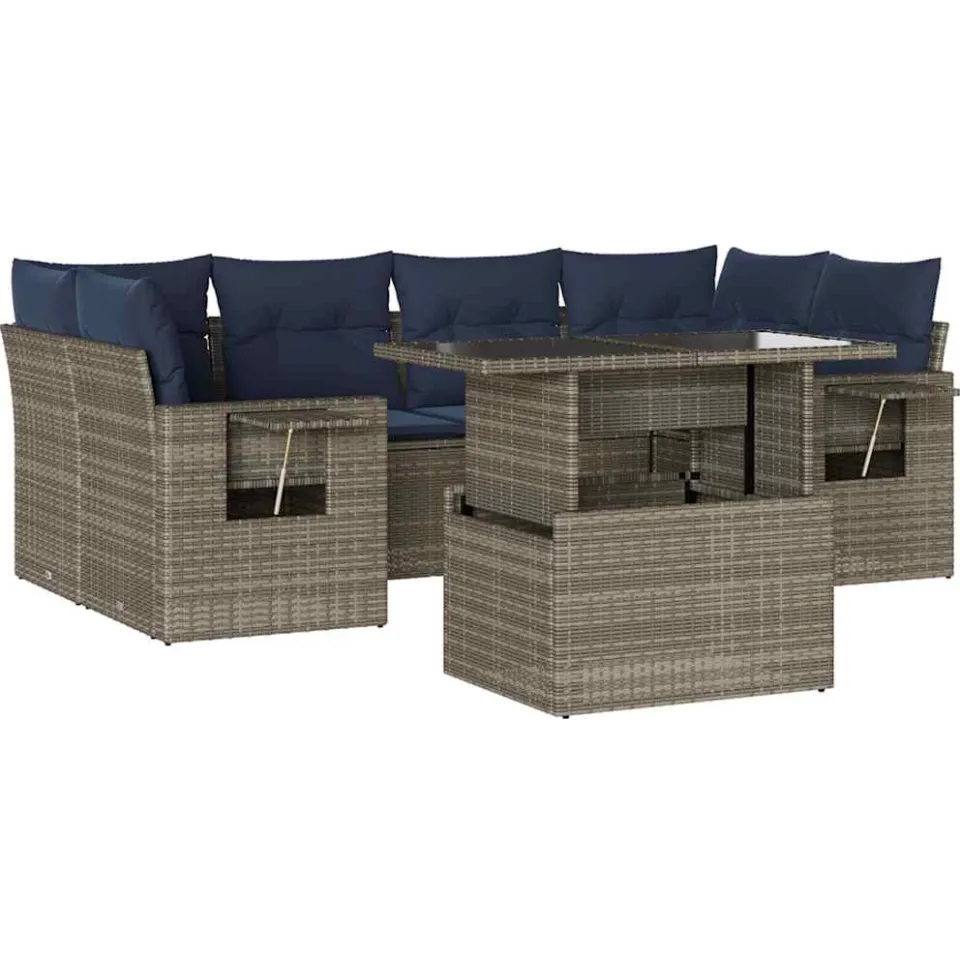 vidaXL 7-delige tuinbankset met kussens, grijs polyrotan, foto 3
