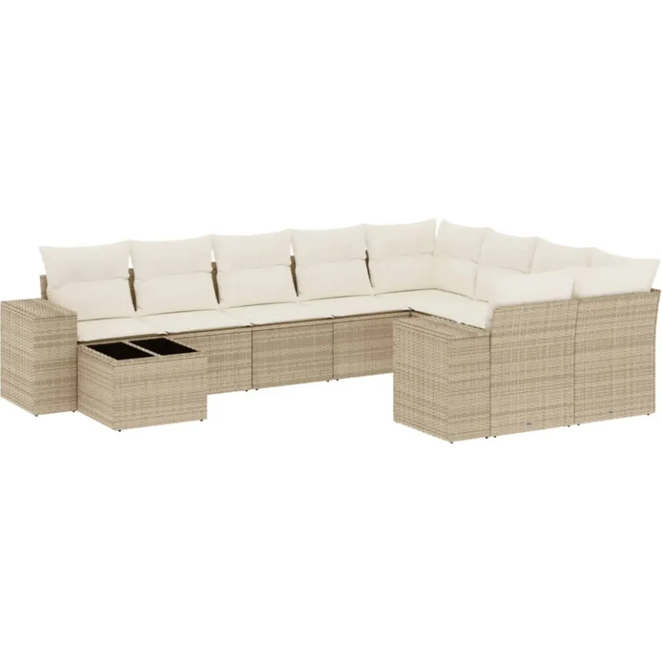 vidaXL 10-delige Loungeset met kussens poly rattan beige