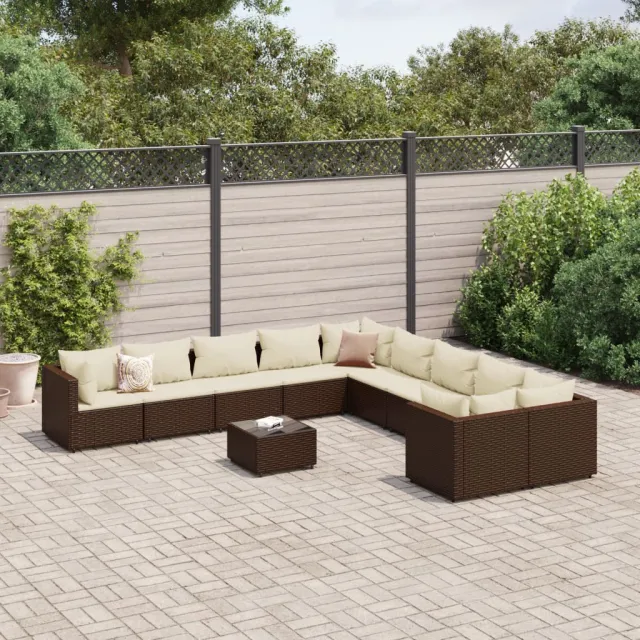 vidaXL 11-delige Loungeset met kussens poly rattan bruin, foto 2
