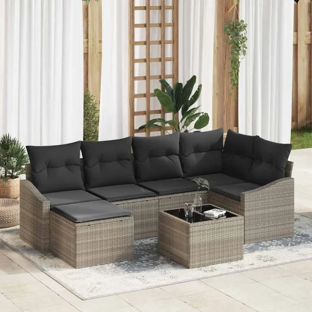 vidaXL Tuin Eetset 7 st Lichtgrijs Poly Rattan en Poedergecoat Staal, foto 2