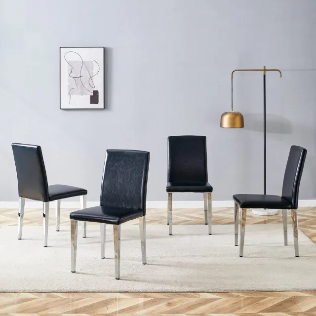 Clruro Eetkamerstoelen - 4-delig - Minimalistische stoelen Europese luxe - modern - PU leer - Zwart/Zilver Zwart+Zilver