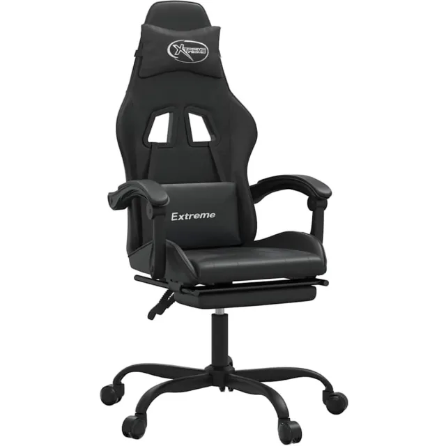 vidaXL Gamestoel - met - voetensteun - kunstleer - zwart