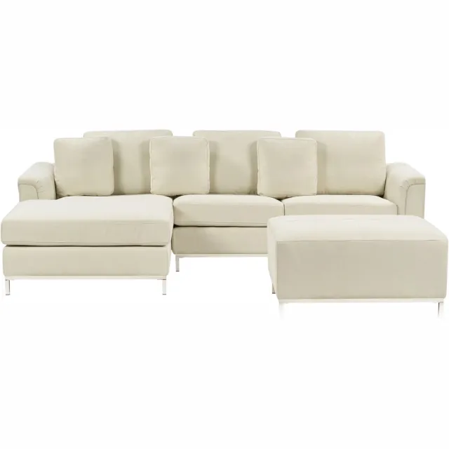 Beliani OSLO - Hoekbank met ottomaan - Lichtbeige - Rechts - Polyester